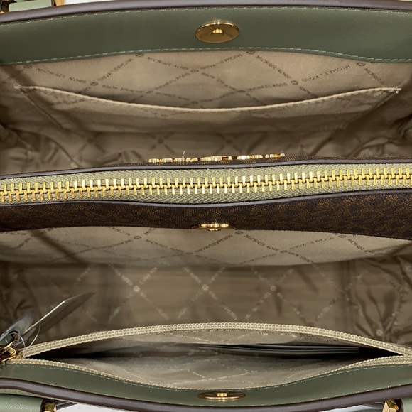 MICHAEL KORS DARIA LARGE SATCHEL ARMY GREEN COLOR/BROWN SIGNATURE - Picture 8 of 15